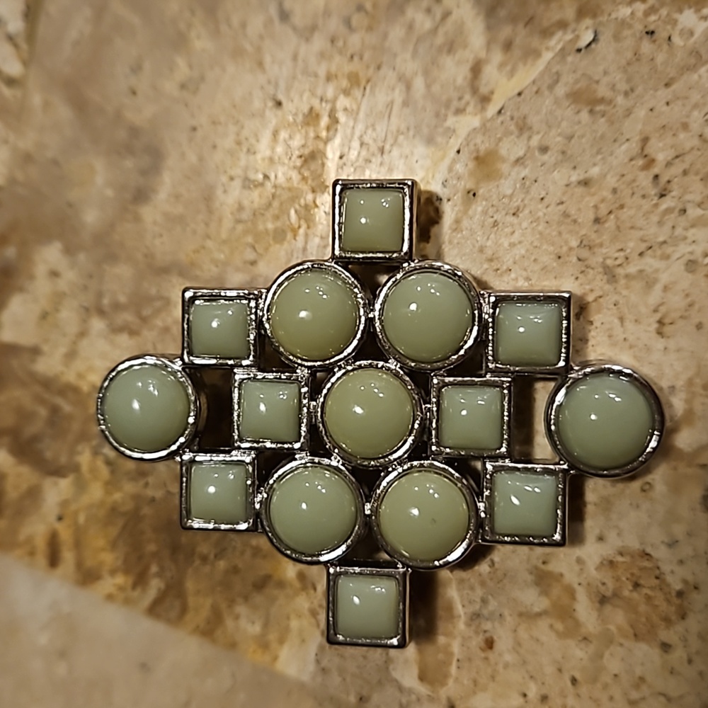 Lia Sophia Pendant Light Green Plastic Stones Silver Tone Signed